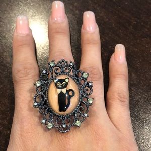 Black cat silver ring